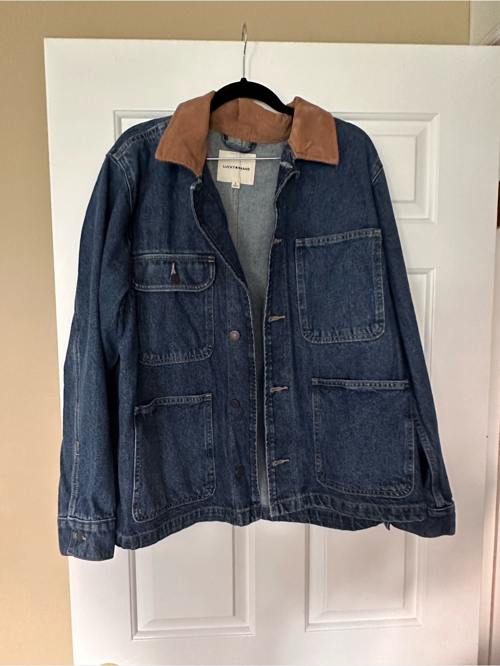 Lucky Brand Denim Jacket with Brown Collar SZ L NWOT
